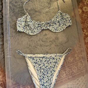 SOLID & STRIPED Blue and White Floral Bikini